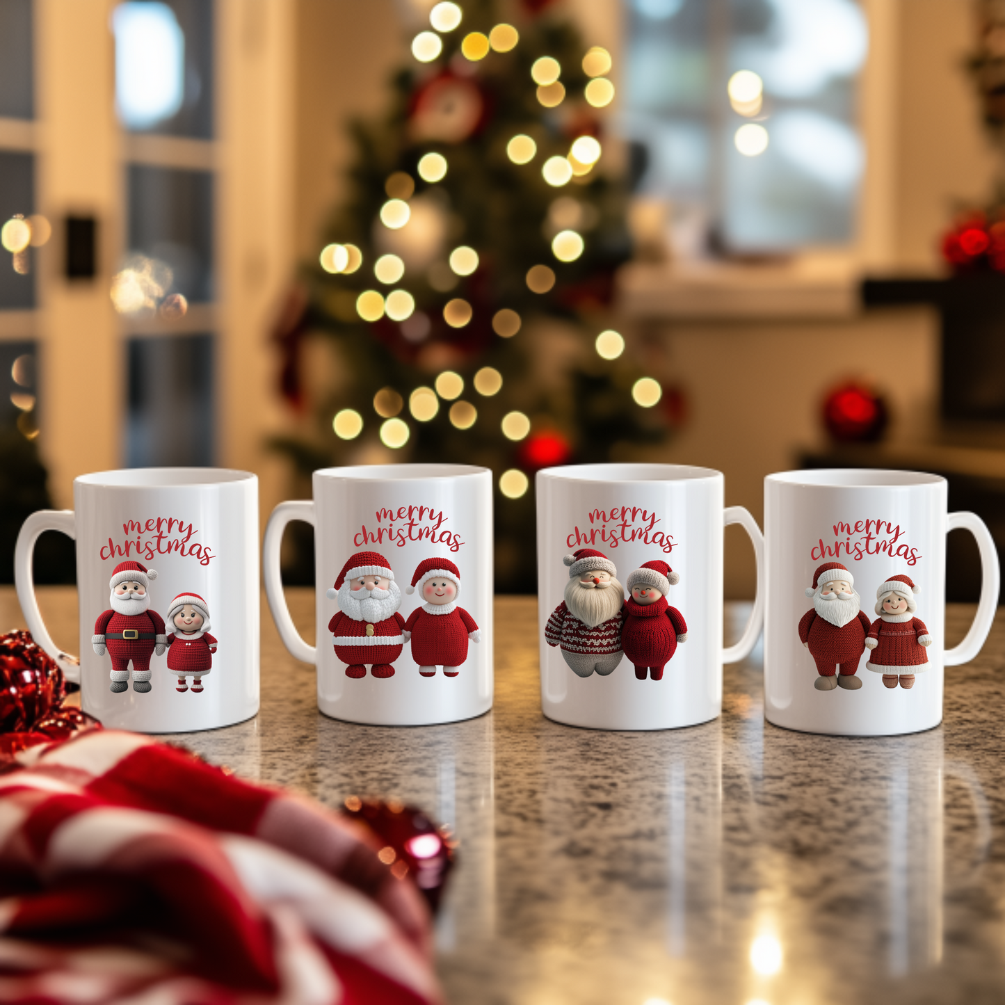 Christmas Knitted Santa and Mrs Claus Inspired Mug (Design A)