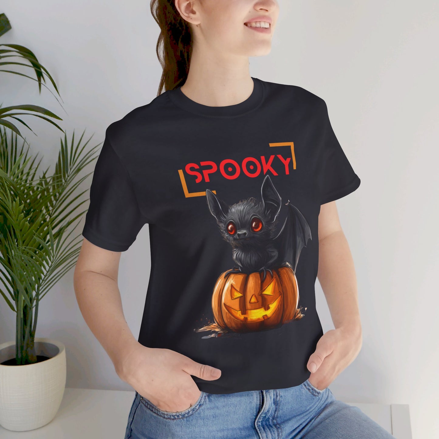 Look Fangtastic in this Spooky Bat and Pumpkin Halloween T-shirt!