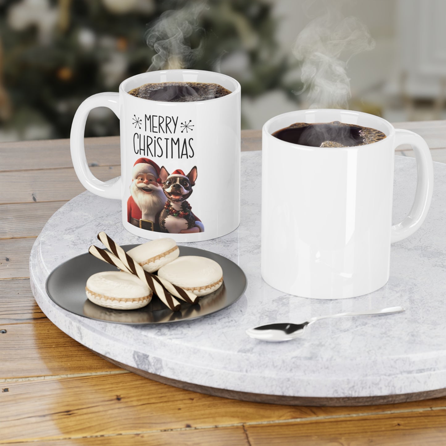 Funny Christmas Mug - Santa and Adorable Boston Terrier