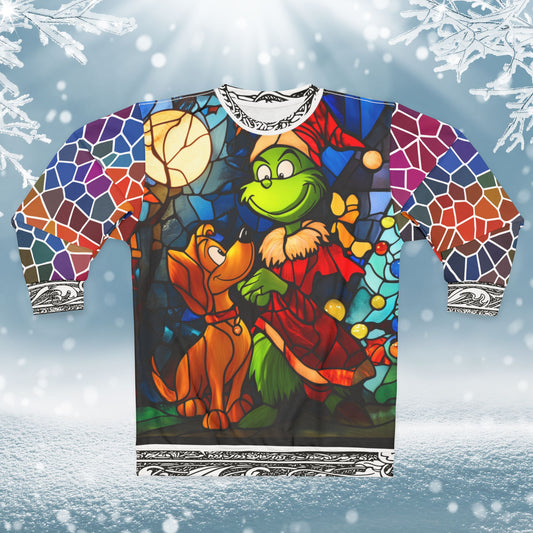 Grinchy Stained Glass - All Over Print - Ugly Christmas Sweater