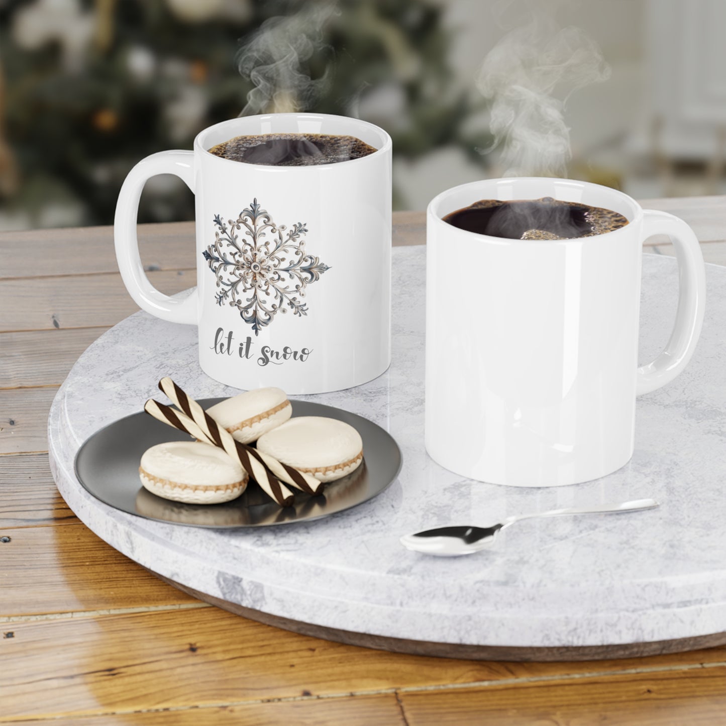 Snowflake Ceramic Mug- Let it Snow (Design A)