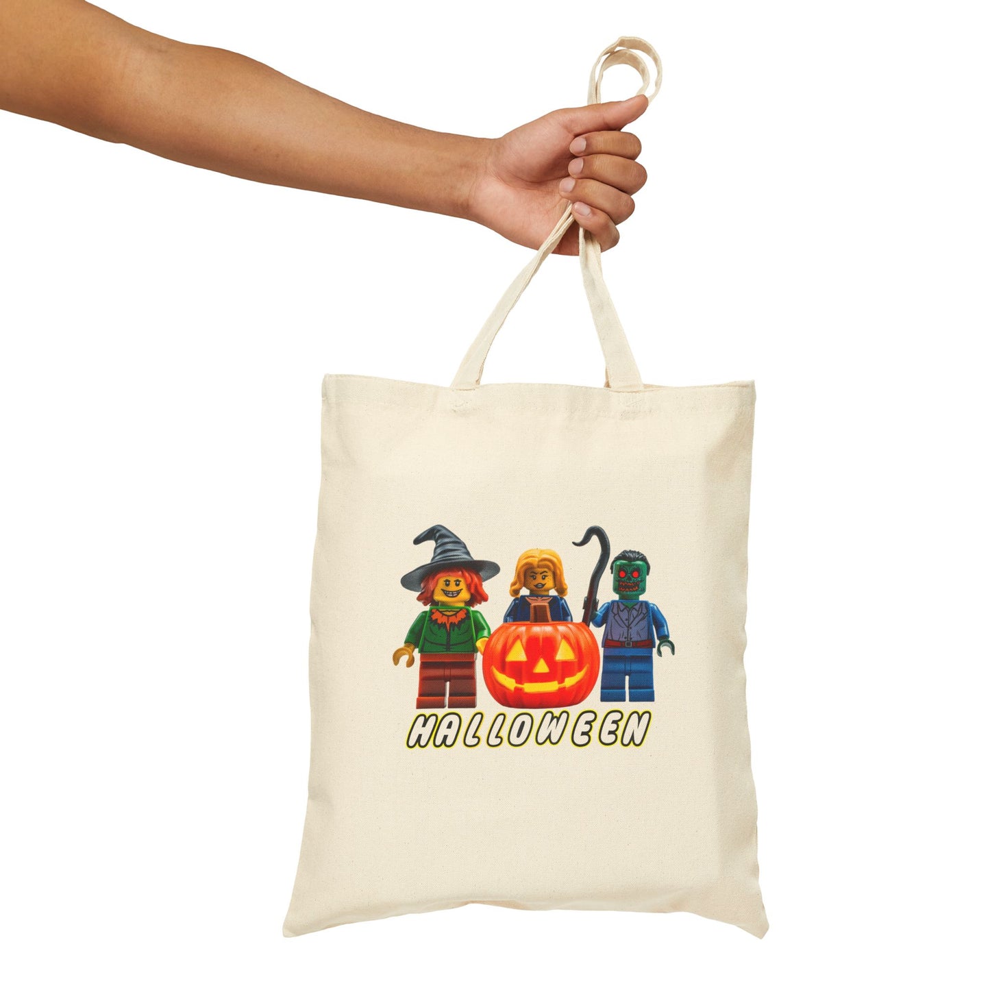 Cotton Canvas Tote Bag - Trick or Treat Loot Bag! Toy Block Halloween!