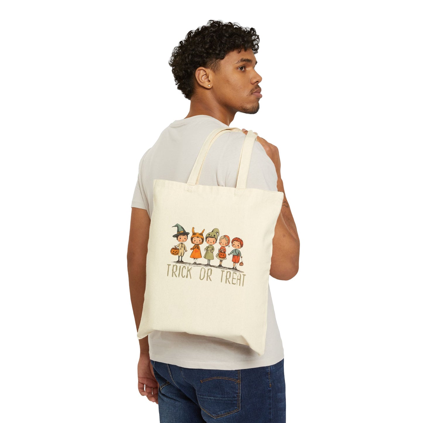 Cotton Canvas Tote Bag - Adorable Trick or Treat Loot Bag!