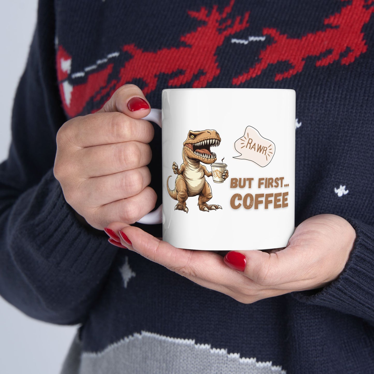 Mug - Funny Roaring T-Rex Coffee Lovers Design