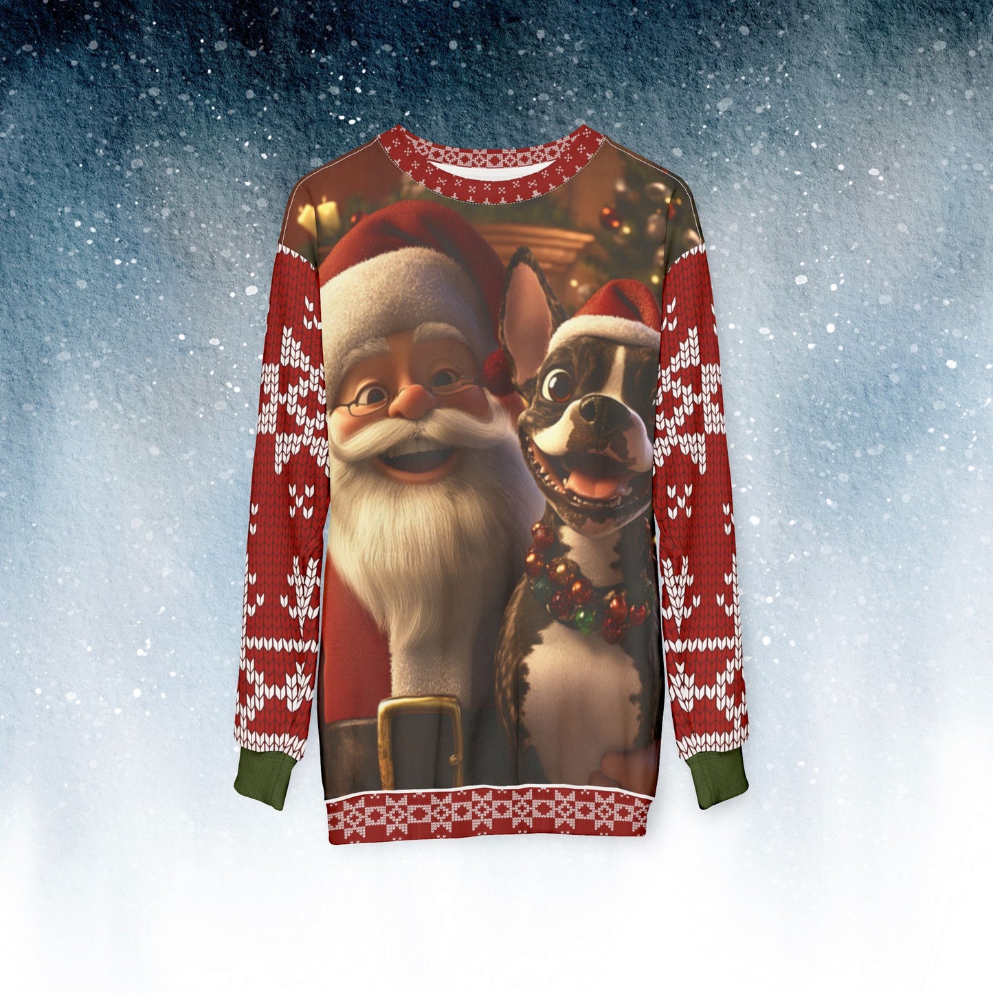 Santa and Boston Terrier - All Over Print-Ugly Christmas Sweater