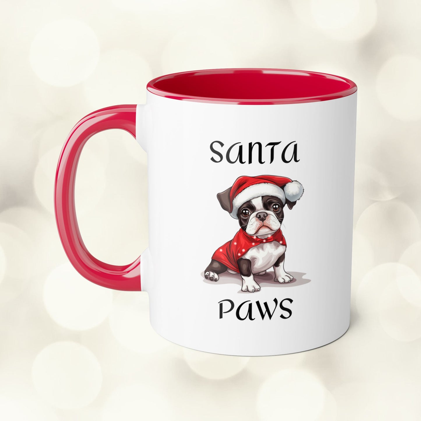 Christmas Santa Paws Mugs - Boston Terrier