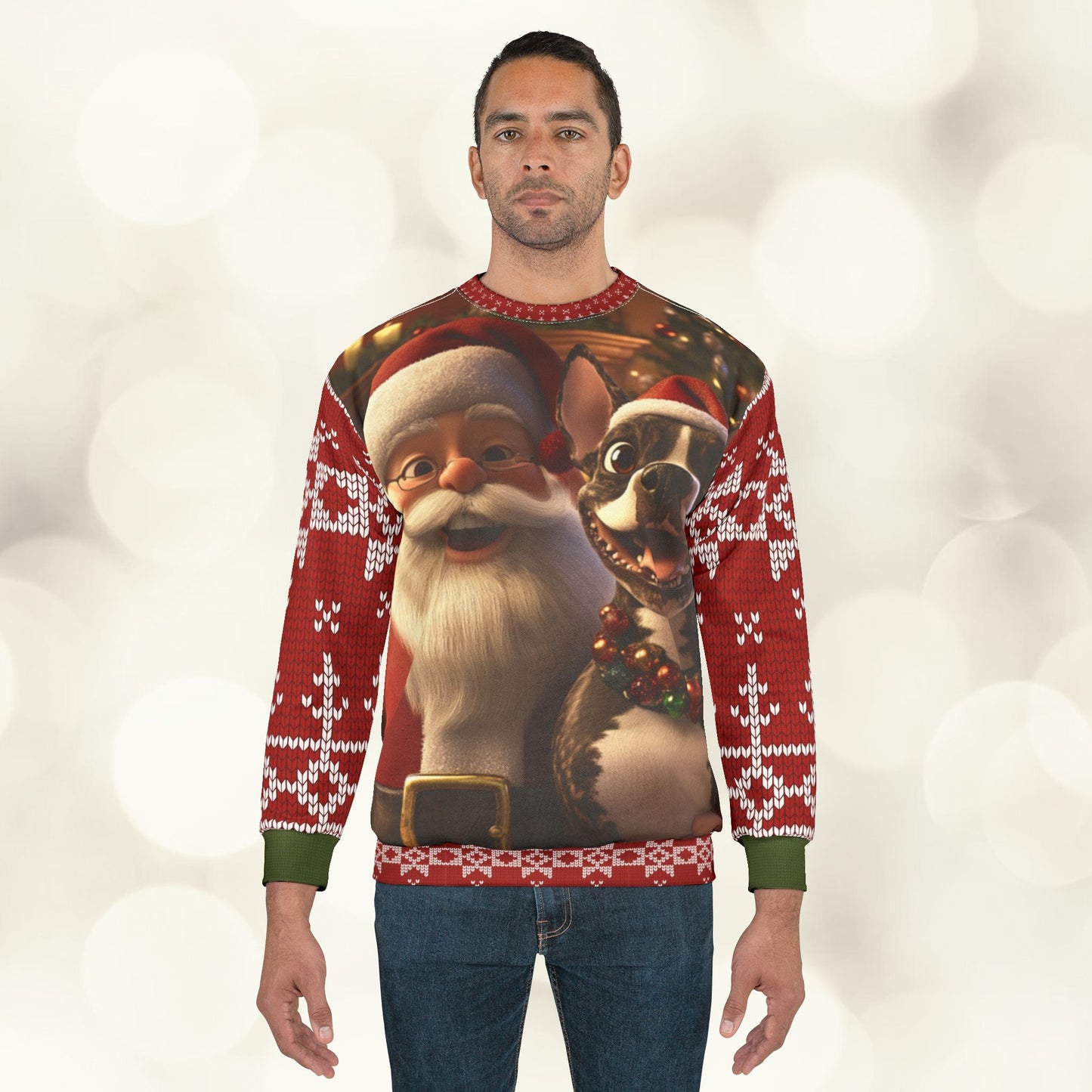 Santa and Boston Terrier - All Over Print-Ugly Christmas Sweater