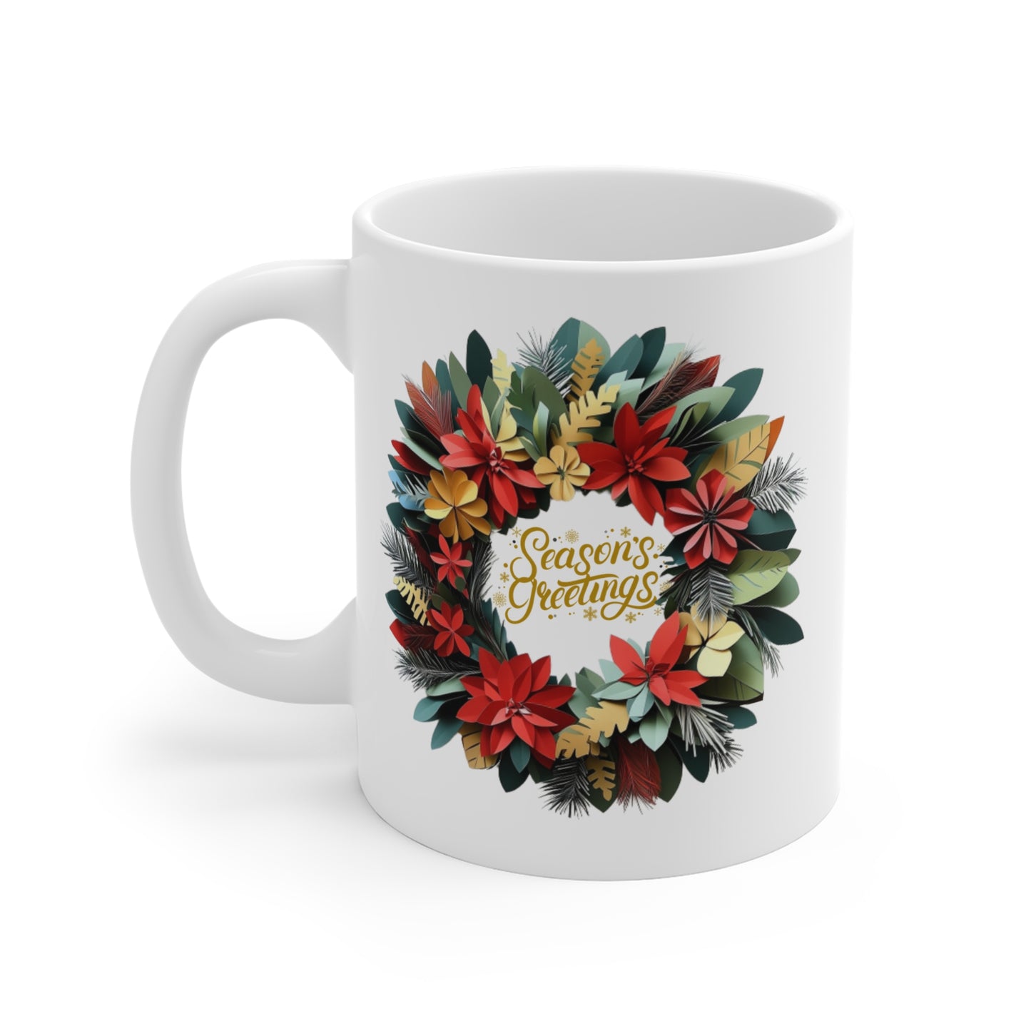 Christmas Wreath Ceramic Mug - Season's Greetings! (Design D)