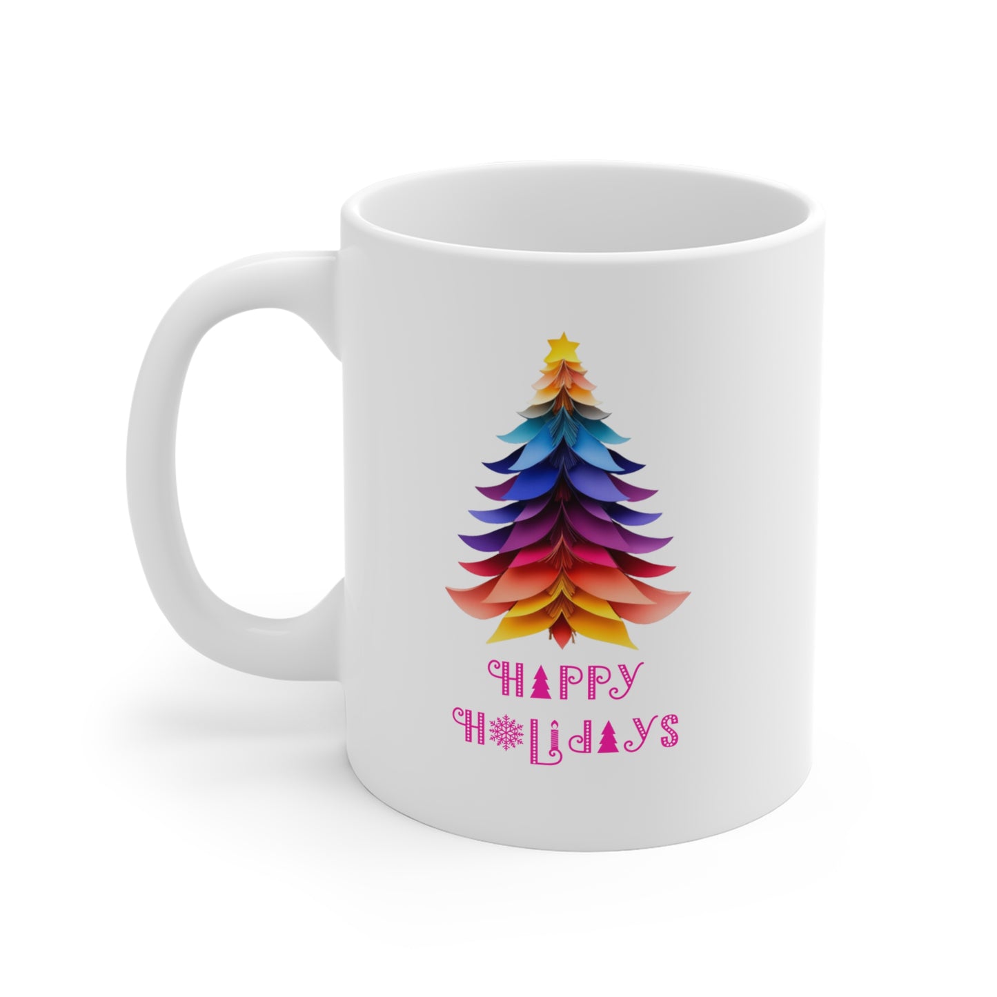 Christmas Trees Ceramic Mug - Layered Paper look (Design C)