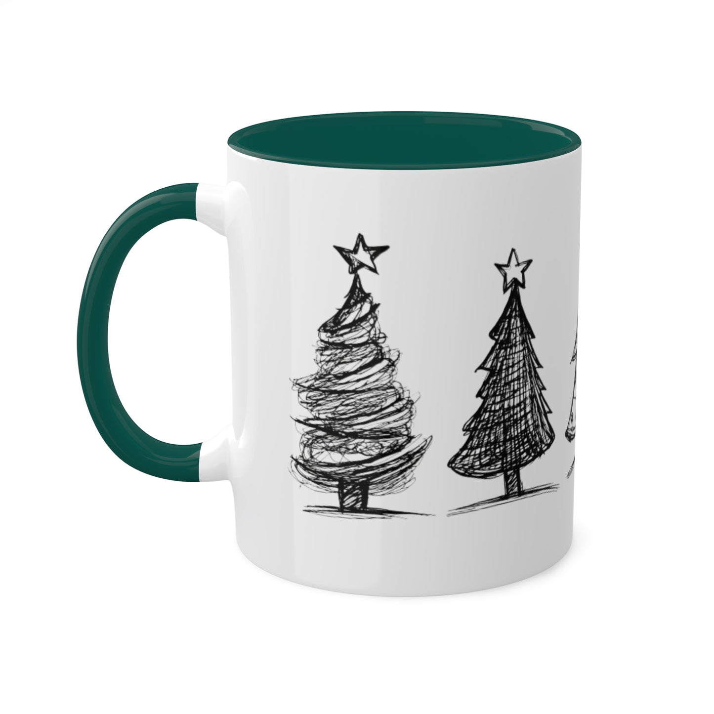 Christmas Trees Mugs, 11oz - Simple Line Drawn - Holiday Gift Idea