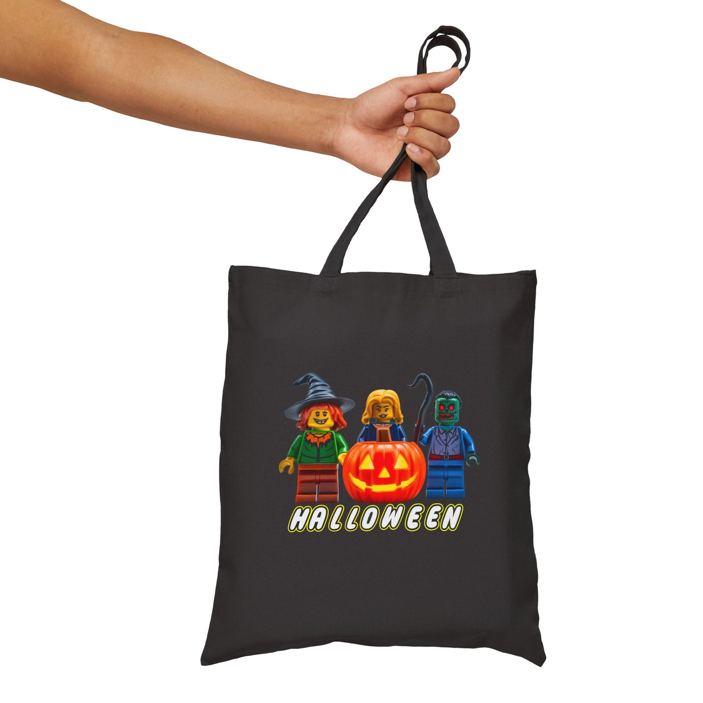 Cotton Canvas Tote Bag - Trick or Treat Loot Bag! Toy Block Halloween!