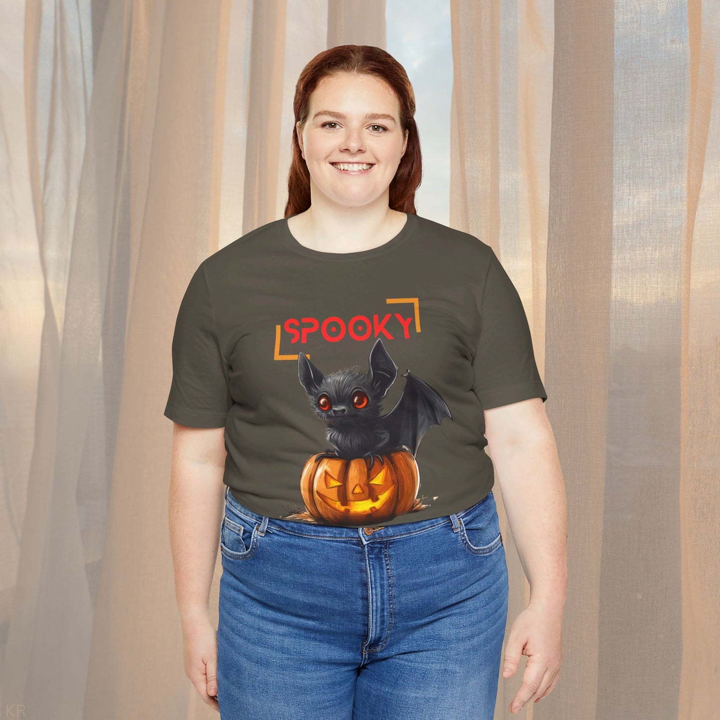 Look Fangtastic in this Spooky Bat and Pumpkin Halloween T-shirt!