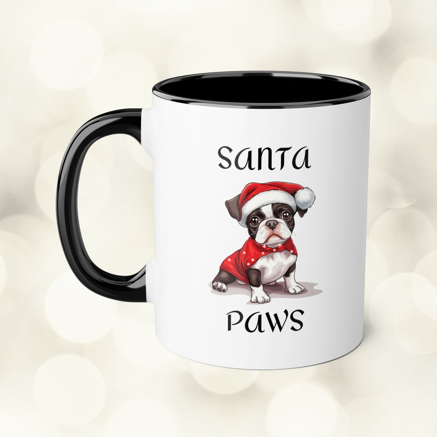 Christmas Santa Paws Mugs - Boston Terrier