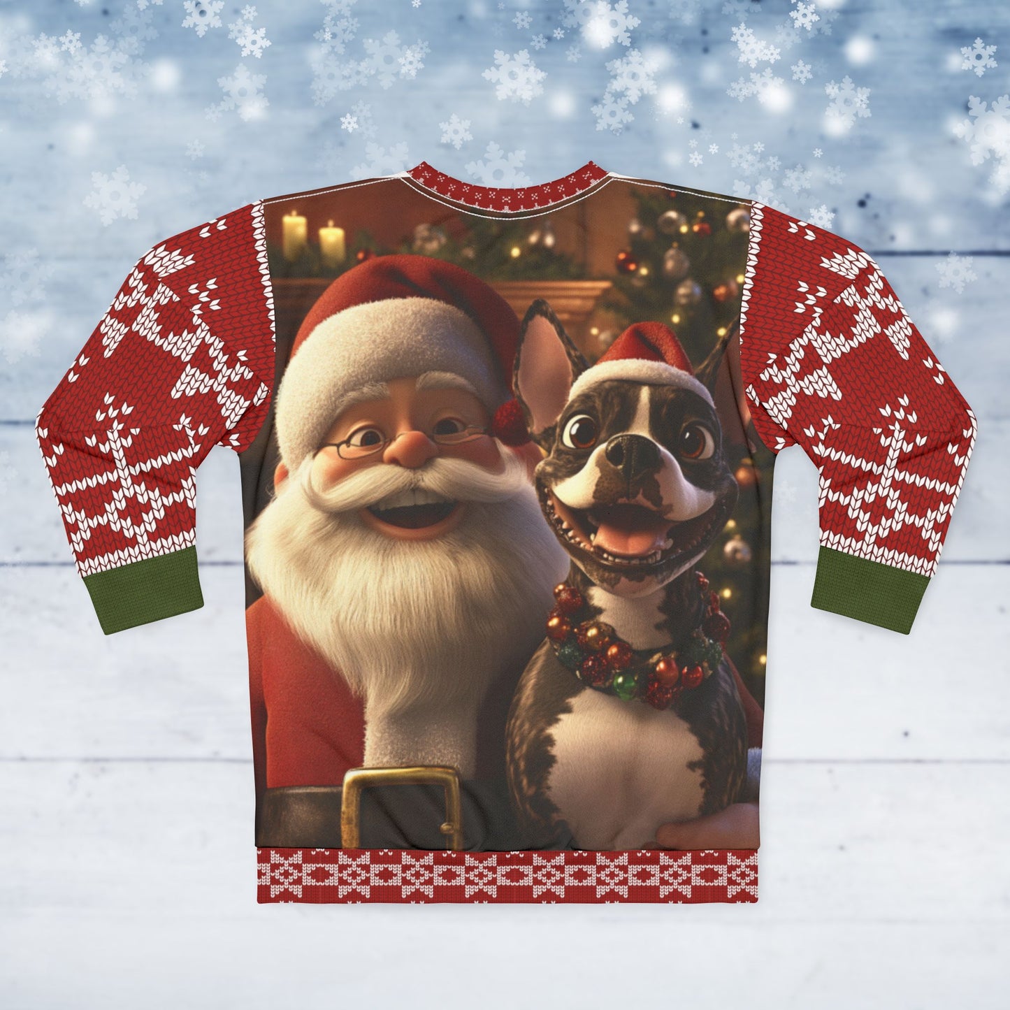 Santa and Boston Terrier - All Over Print-Ugly Christmas Sweater