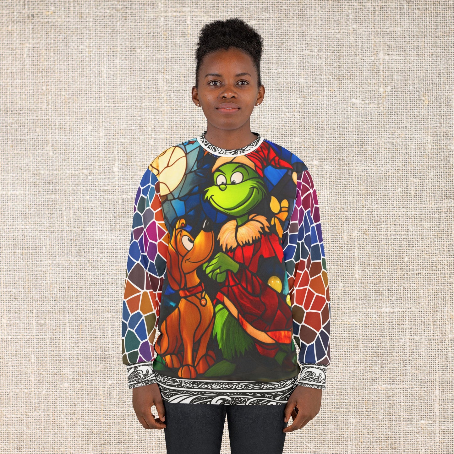 Grinchy Stained Glass - All Over Print - Ugly Christmas Sweater