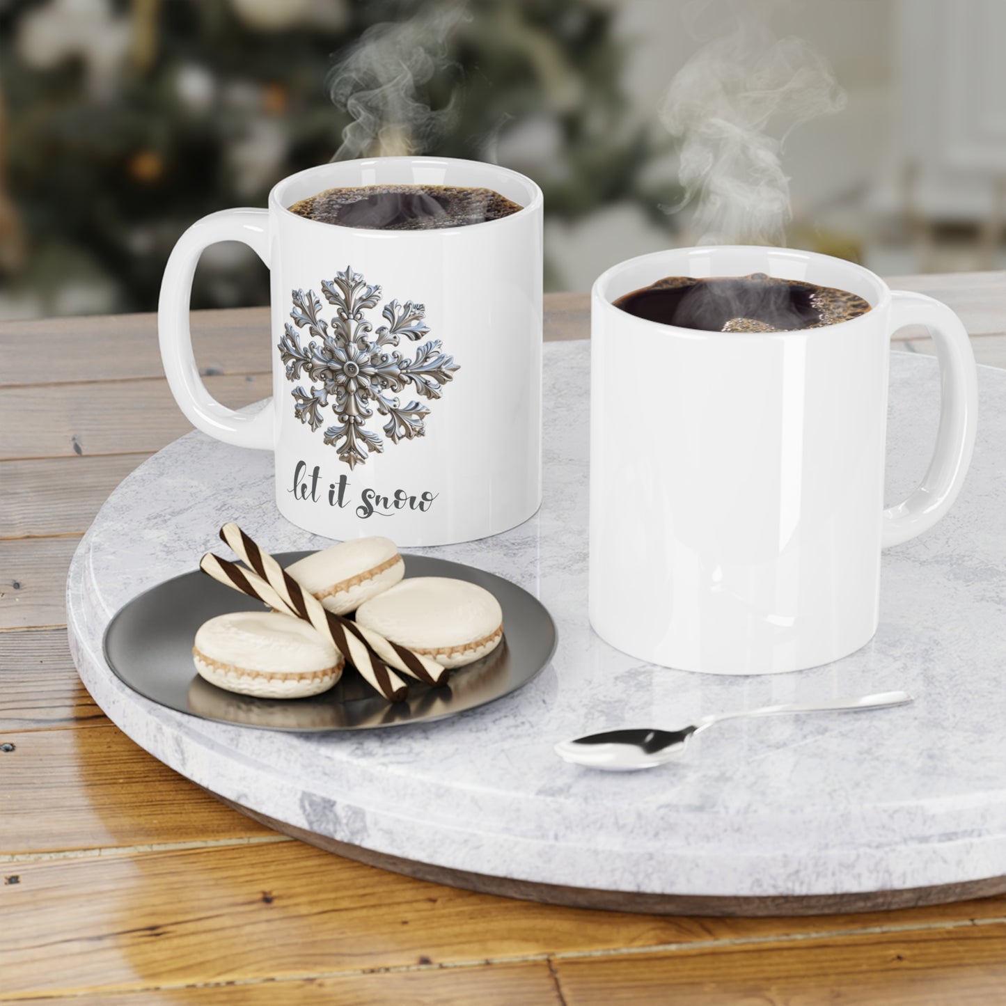 Snowflake Ceramic Mug- Let it Snow (Design B)