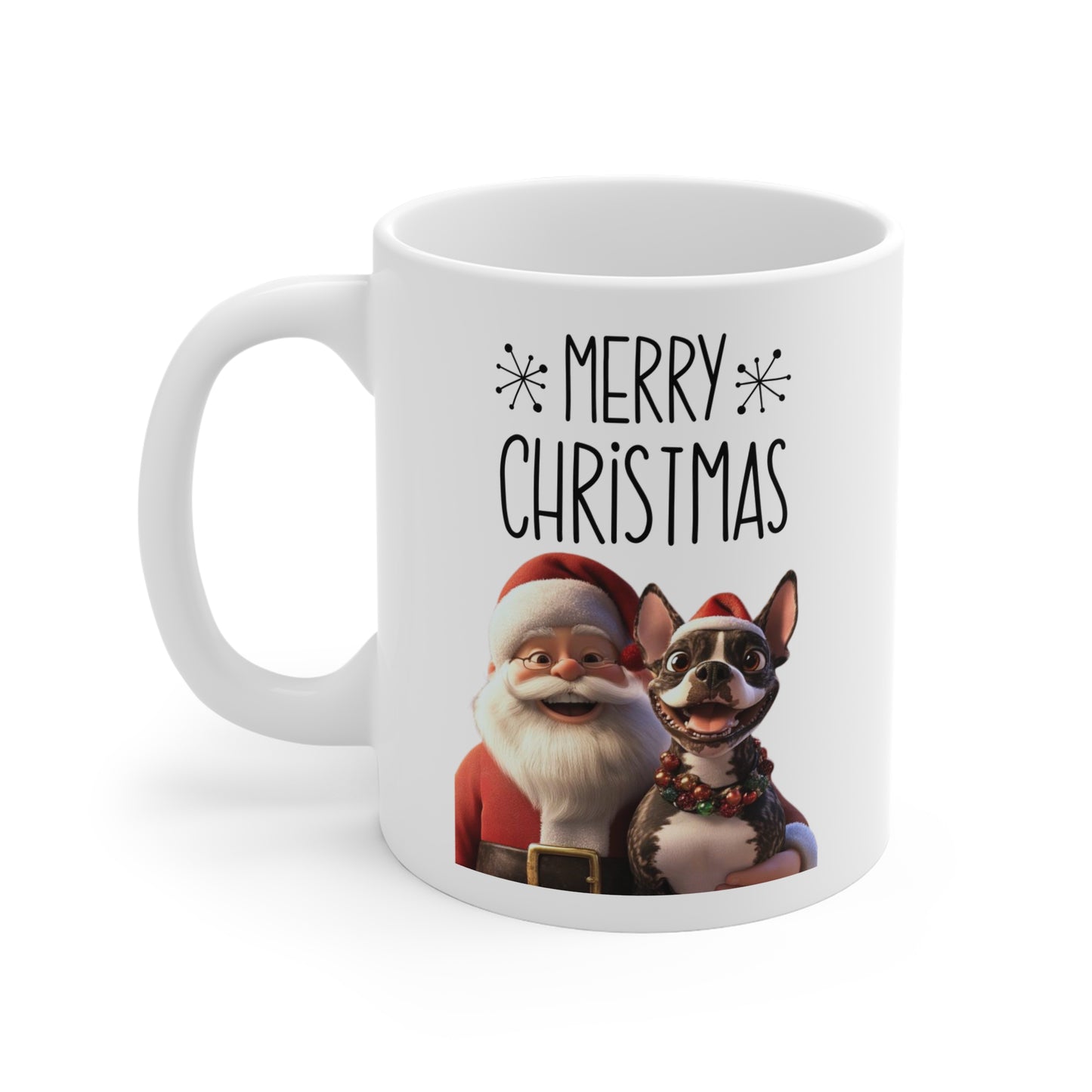 Funny Christmas Mug - Santa and Adorable Boston Terrier