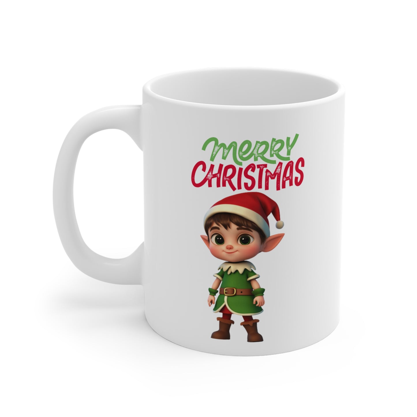 Christmas Elf Ceramic Mug - Cheerful Holiday Coffee Cup (Design C)