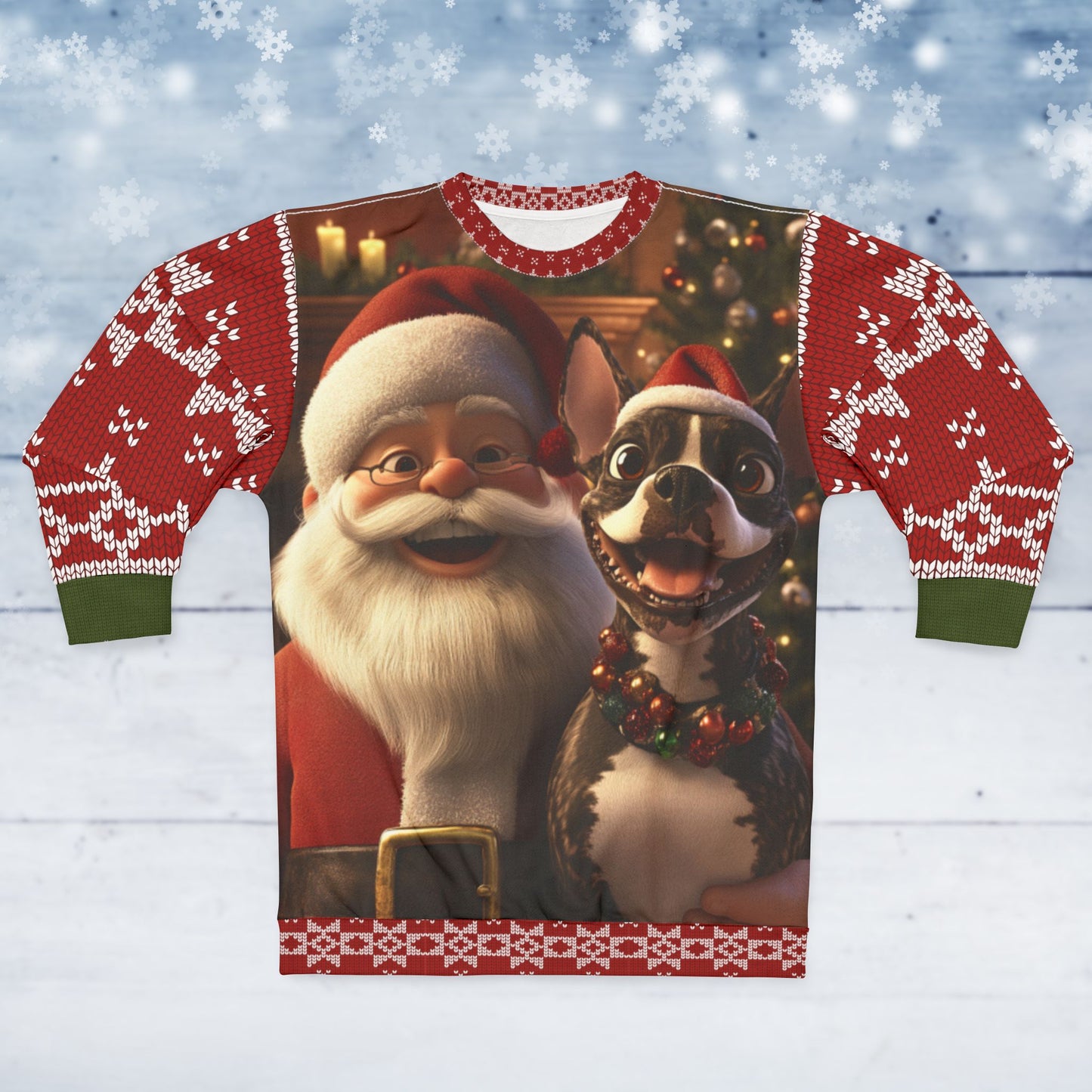 Santa and Boston Terrier - All Over Print-Ugly Christmas Sweater