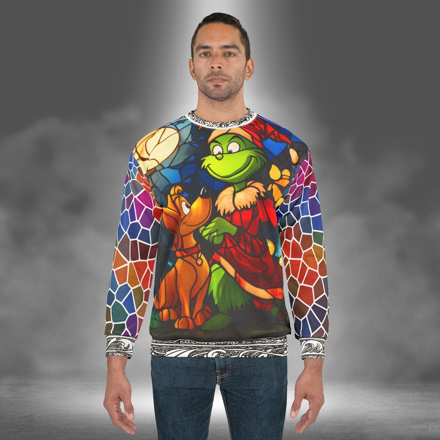 Grinchy Stained Glass - All Over Print - Ugly Christmas Sweater