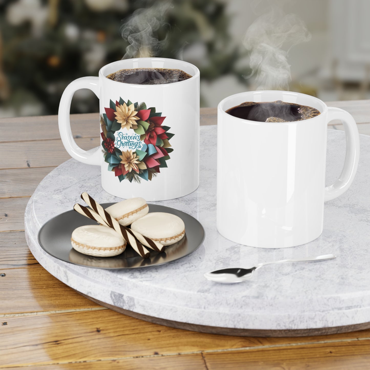 Christmas Wreath Ceramic Mug - Season's Greetings! (Design C)