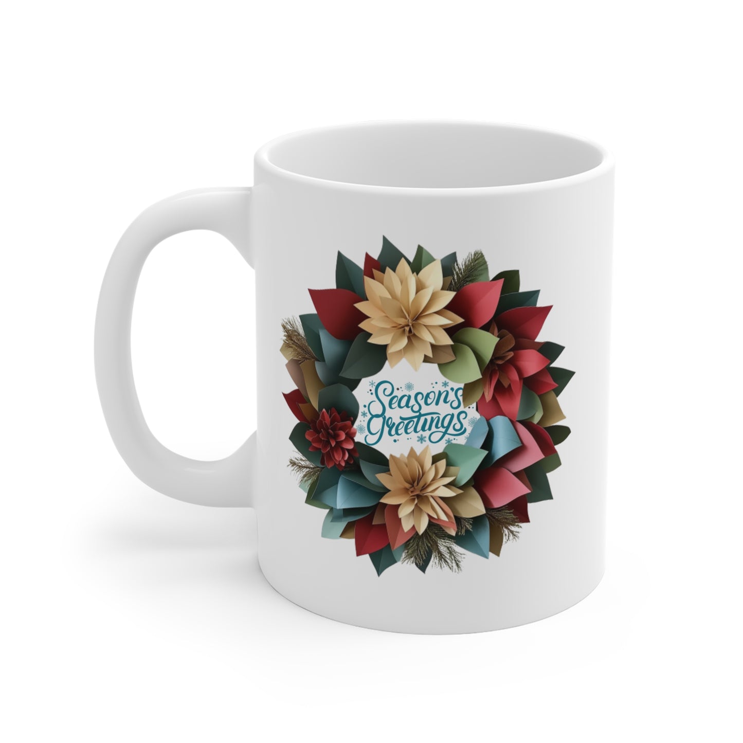 Christmas Wreath Ceramic Mug - Season's Greetings! (Design C)