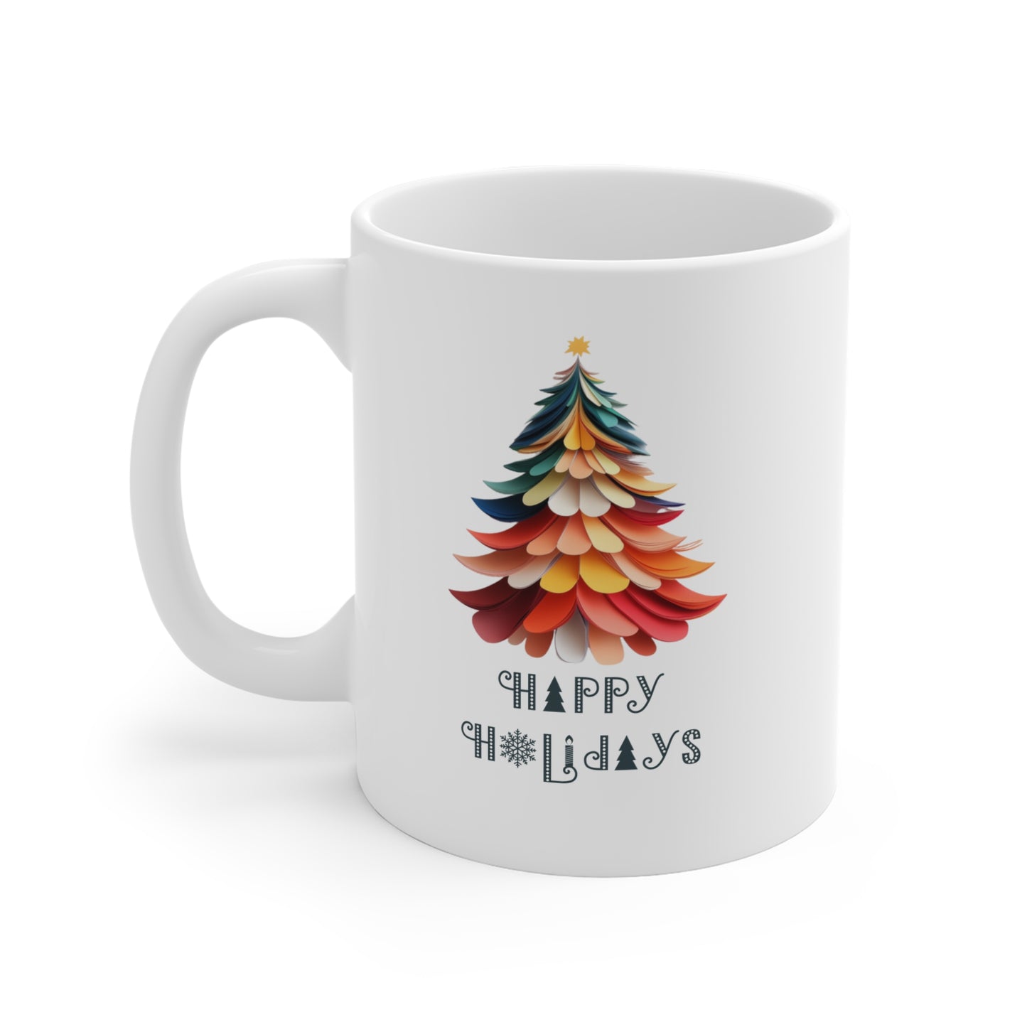 Christmas Trees Ceramic Mug - Layered Paper look (Design D)