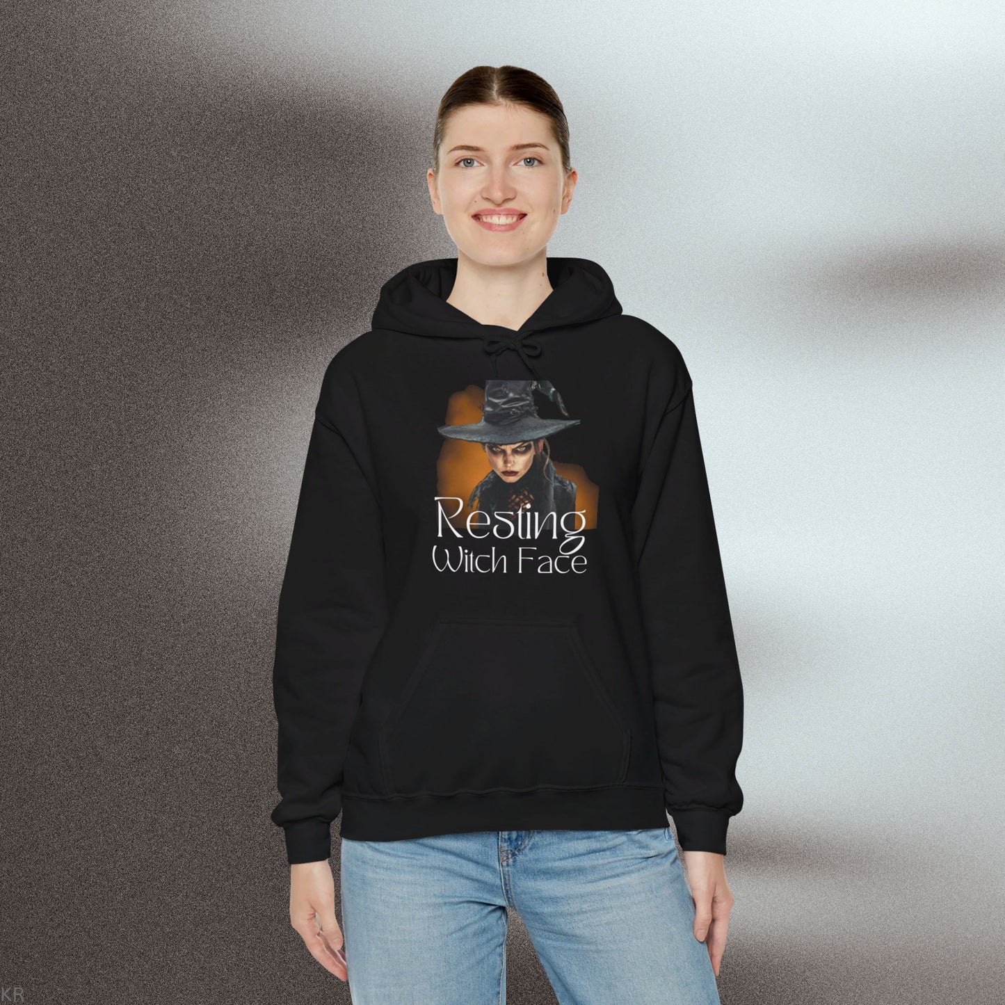 Hooded Sweatshirt - Resting Witch Face Spooky Design