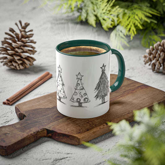 Christmas Trees Mugs, 11oz - Simple Line Drawn - Holiday Gift Idea