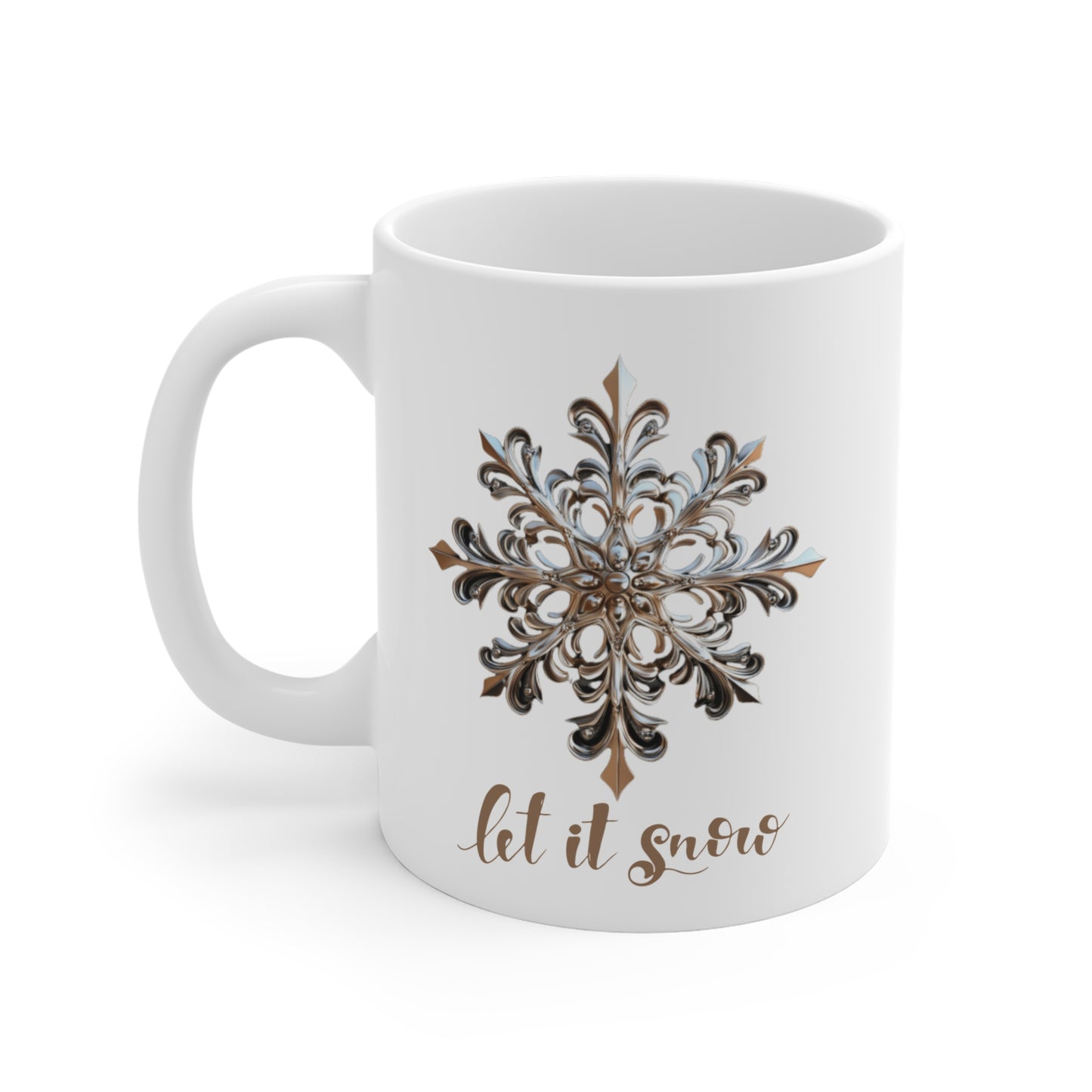 Snowflake Ceramic Mug- Let it Snow (Design D)