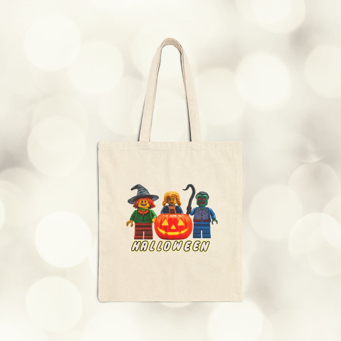 Cotton Canvas Tote Bag - Trick or Treat Loot Bag! Toy Block Halloween!