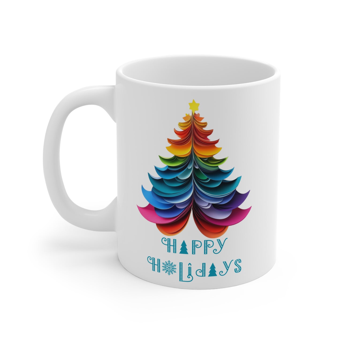 Christmas Trees Ceramic Mug - Layered Paper look (Design B)