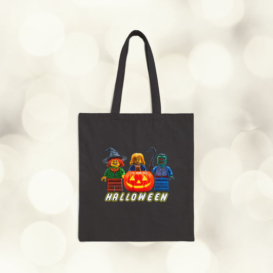 Cotton Canvas Tote Bag - Trick or Treat Loot Bag! Toy Block Halloween!