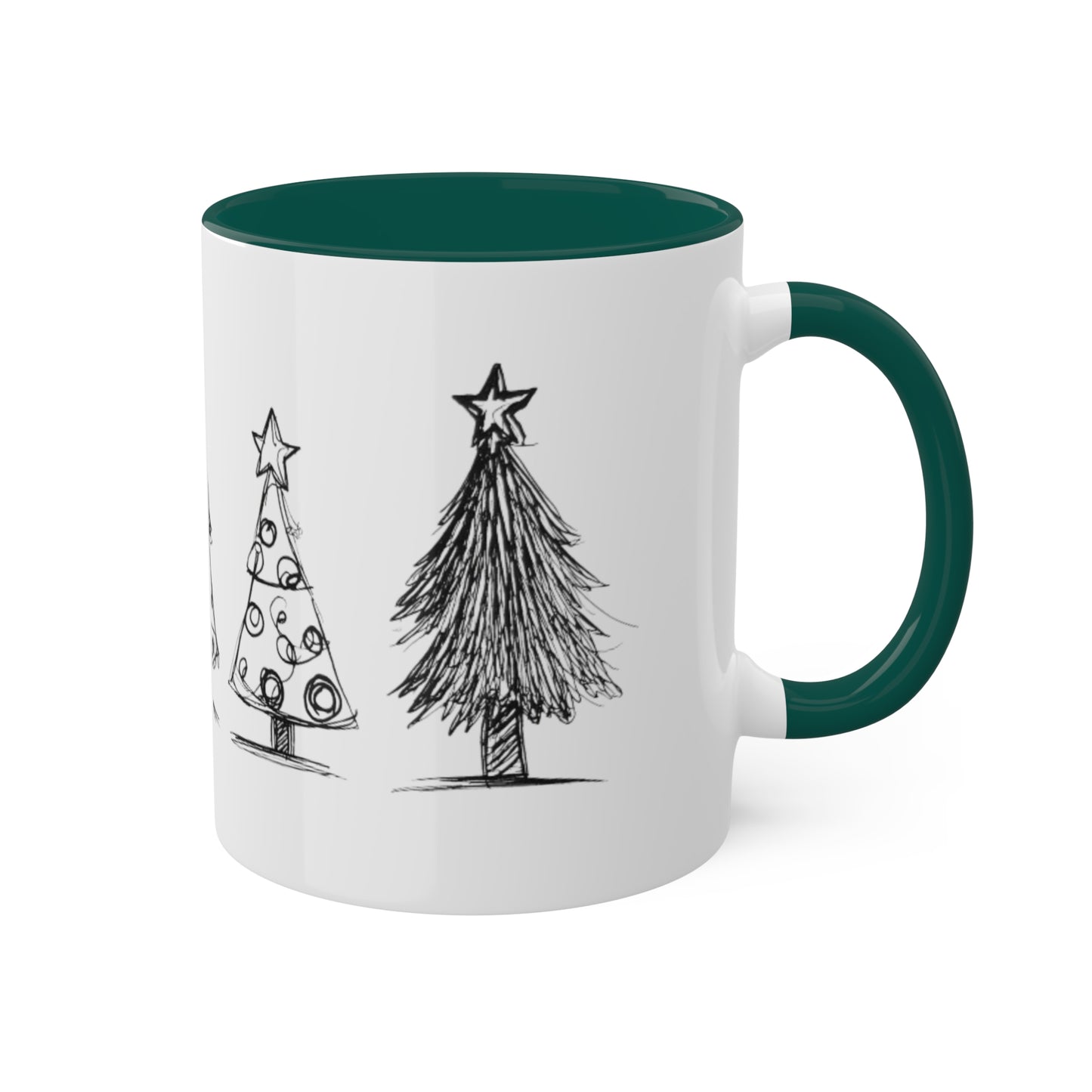 Christmas Trees Mugs, 11oz - Simple Line Drawn - Holiday Gift Idea