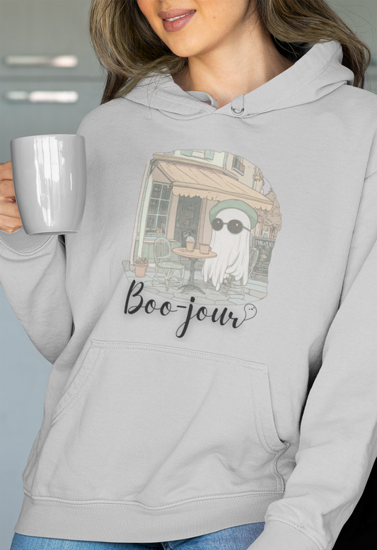 Hoodie - Hipster Ghost Coffee Boo-Jour French Cafe Design