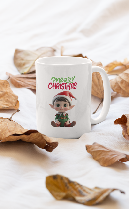 Christmas Elf Ceramic Mug - Cheerful Holiday Coffee Cup (Design B)