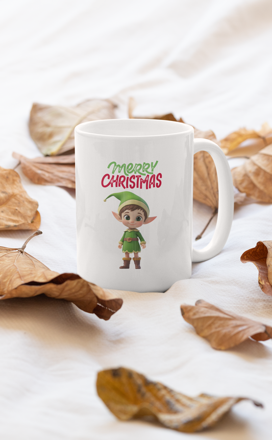 Christmas Elf Ceramic Mug - Cheerful Holiday Coffee Cup (Design A)