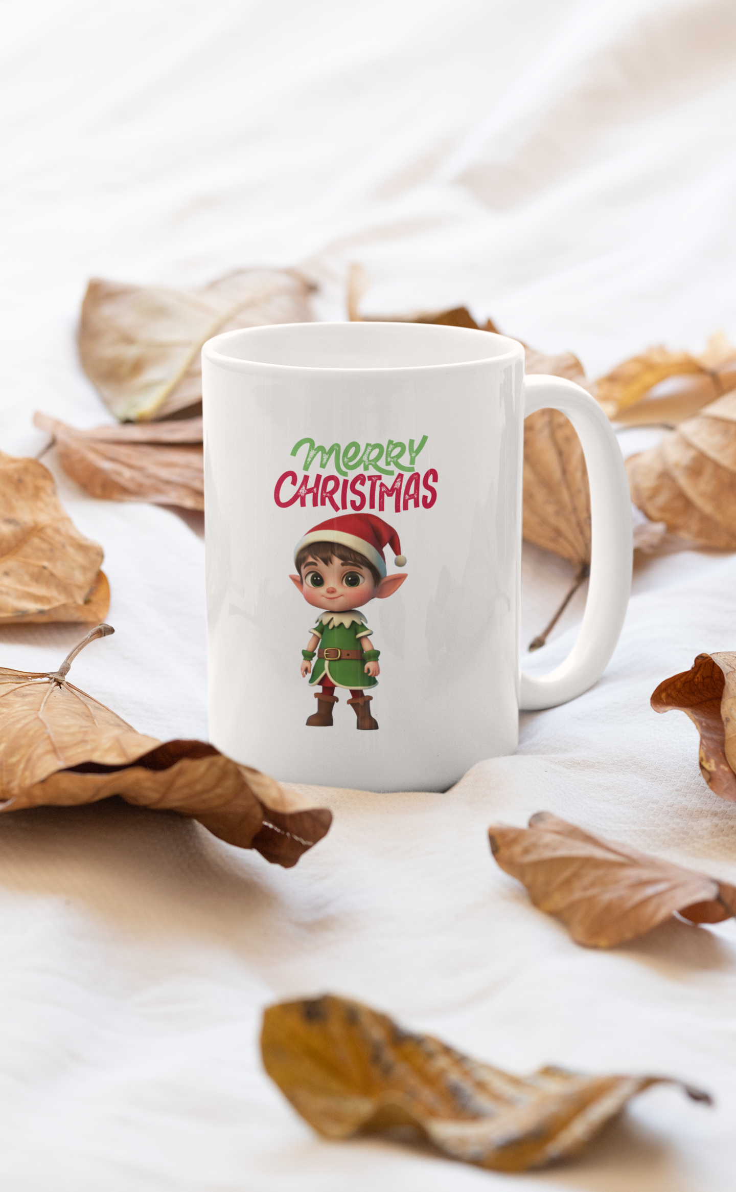 Christmas Elf Ceramic Mug - Cheerful Holiday Coffee Cup (Design C)