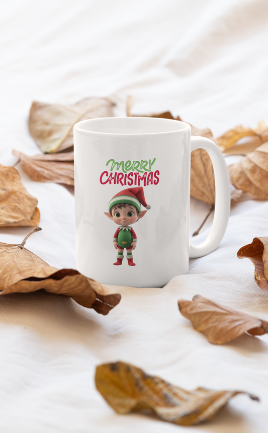 Christmas Elf Ceramic Mug - Cheerful Holiday Coffee Cup (Design D)