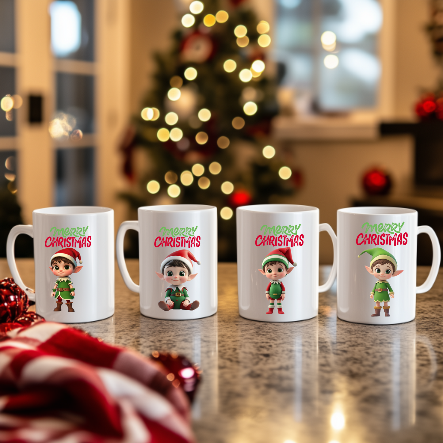 Christmas Elf Ceramic Mug - Cheerful Holiday Coffee Cup (Design D)