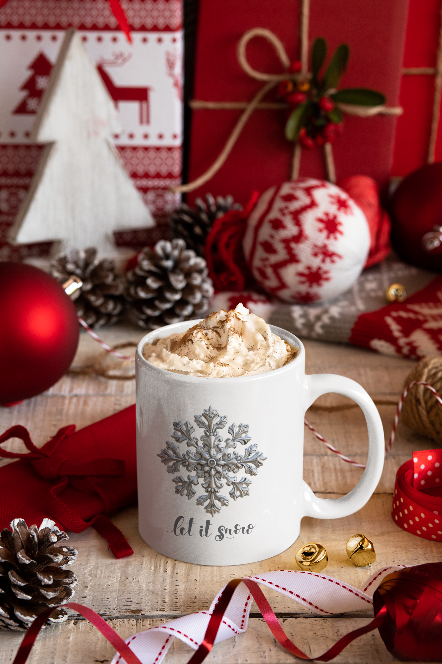 Snowflake Ceramic Mug- Let it Snow (Design B)