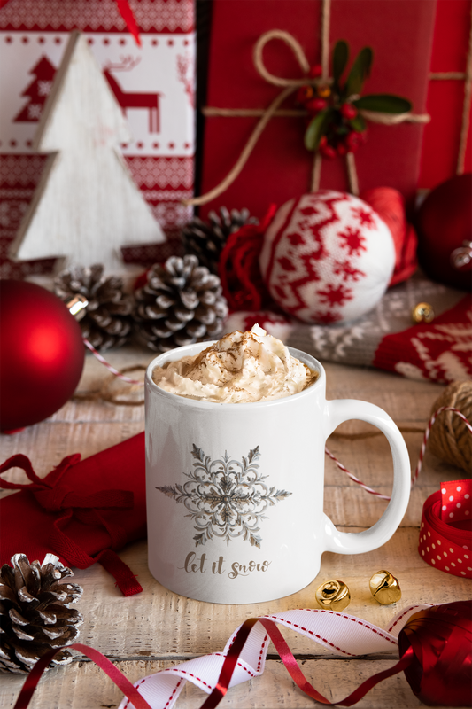 Snowflake Ceramic Mug- Let it Snow (Design C)