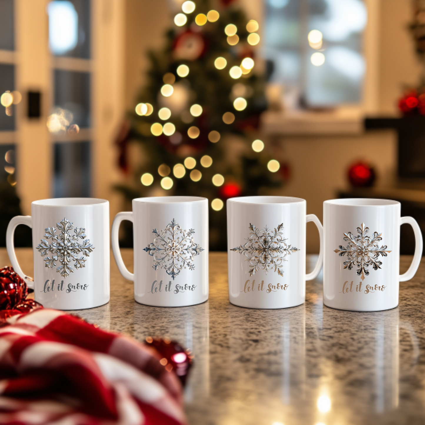 Snowflake Ceramic Mug- Let it Snow (Design A)