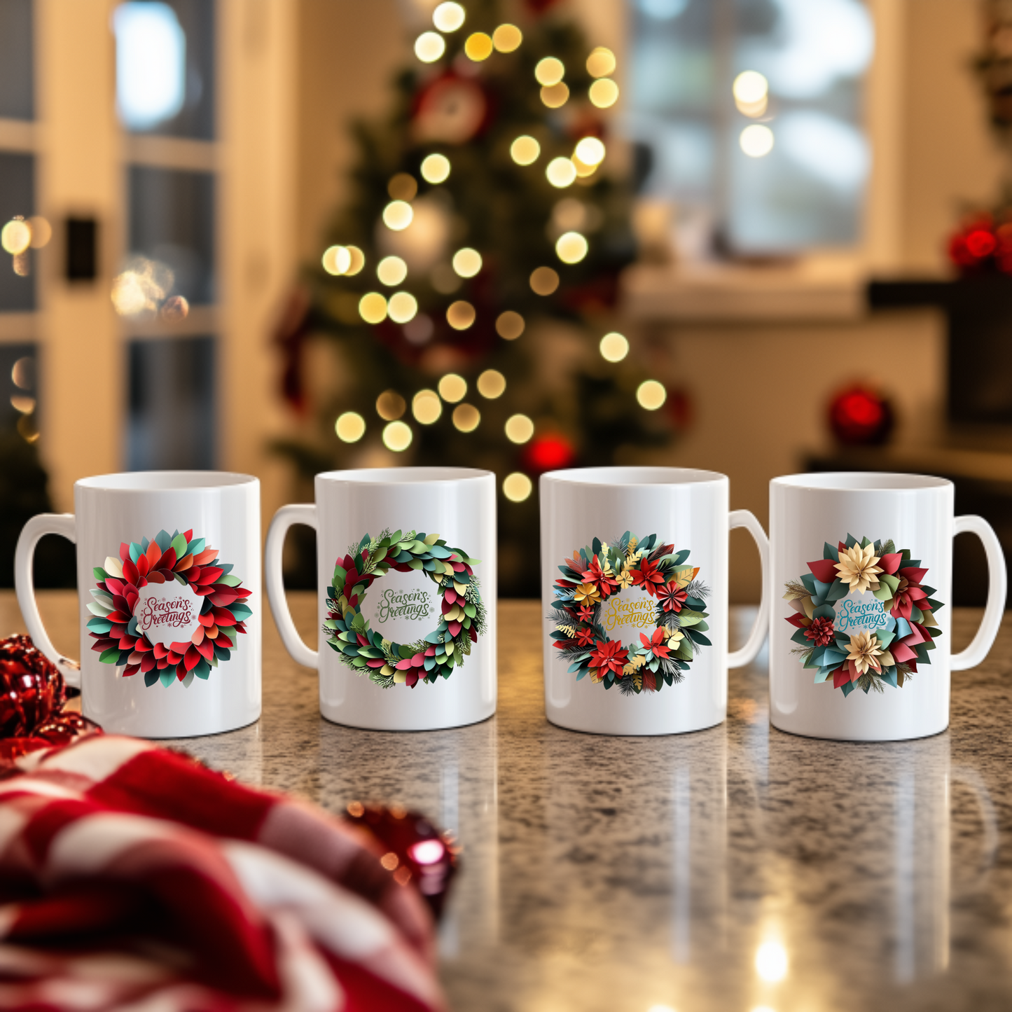 Christmas Wreath Ceramic Mug - Season's Greetings! (Design C)