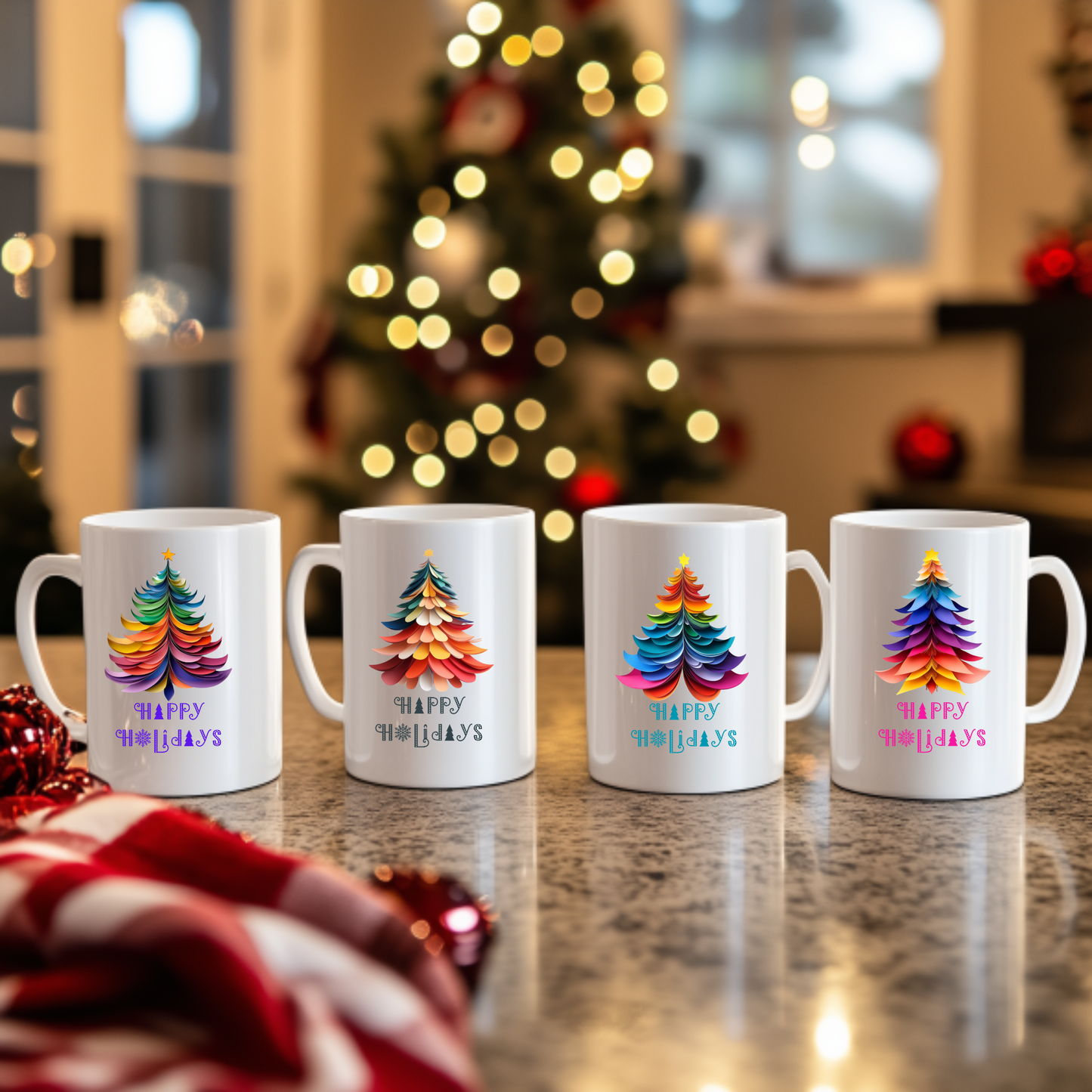 Christmas Trees Ceramic Mug - Layered Paper look (Design B)