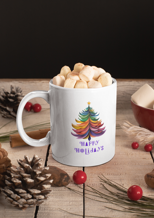 Christmas Trees Ceramic Mug - Layered Paper look (Design A)