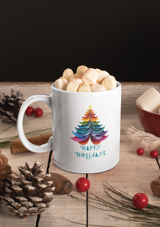 Christmas Trees Ceramic Mug - Layered Paper look (Design B)