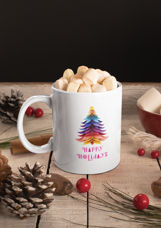 Christmas Trees Ceramic Mug - Layered Paper look (Design C)