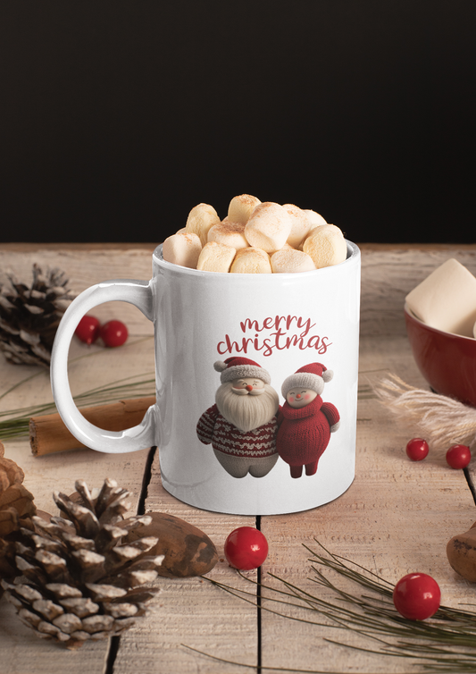 Christmas Knitted Santa and Mrs Claus Inspired Mug (Design D)