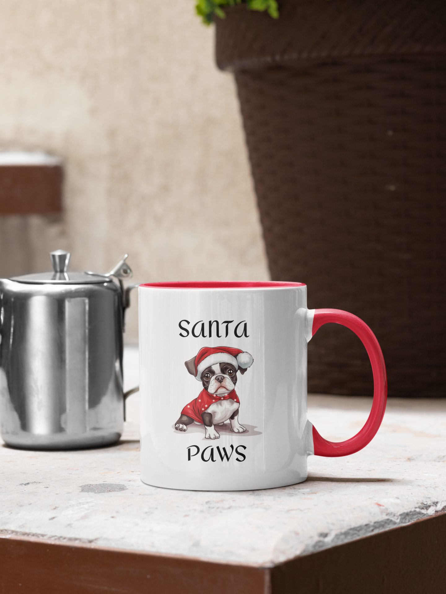 Christmas Santa Paws Mugs - Boston Terrier